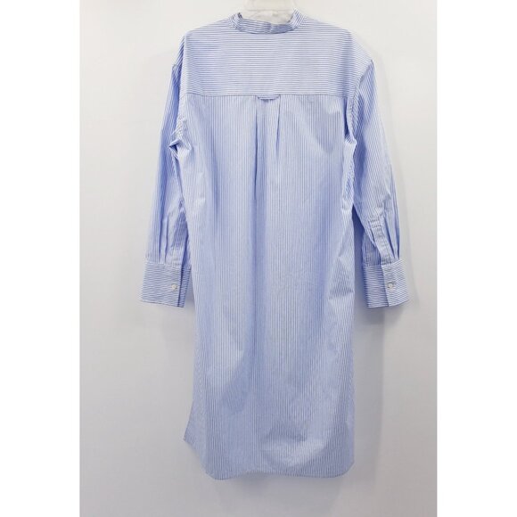 L'Academie High Low Popover Shirt Women M Blue White Stripe Long Tail Hook Front - Picture 5 of 9